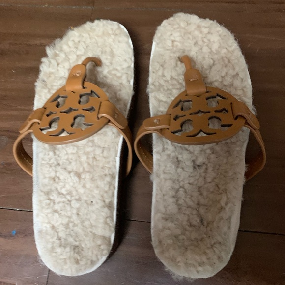 Tory Burch Brown Shearling Slippers - Picture 1 of 3